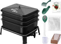 Blütezeit 3-Tray Worm Composter, 32QT Worm Farm with Compost Worms Starter Kit for Indoor & Outdoor Vermicomposting, Worm Bin for Recycling Food Waste (Black)