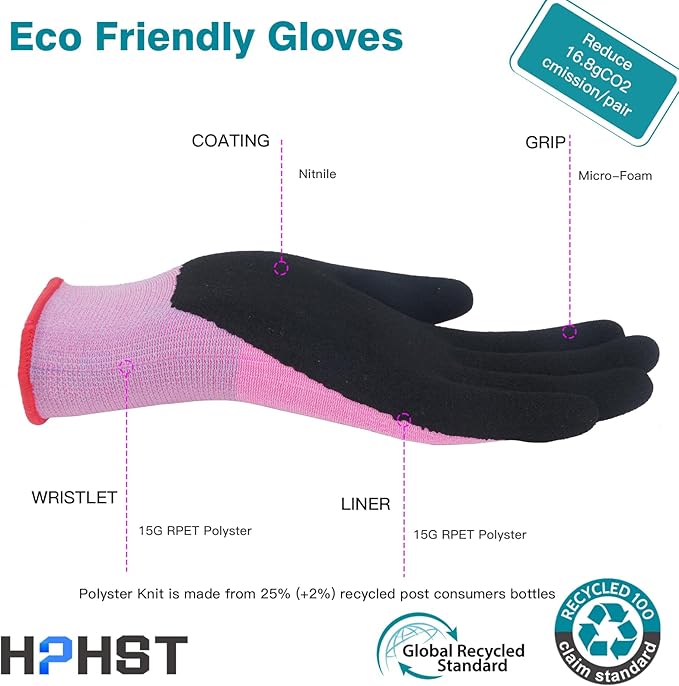 Work Gloves for Women, Eco Friendly Safety Work Gloves with Breathable Rubber Coated, Smart Touch,3 Pairs