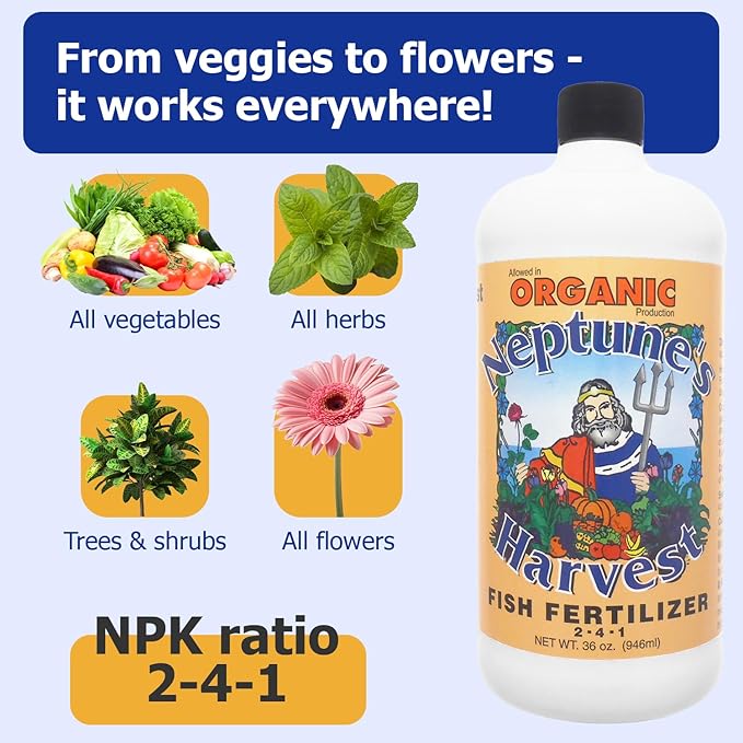 Neptune's Harvest Fish Fertilizer (2-4-1) - 36oz Bottle - Organic Liquid Plant Fertilizer - Fish Hydrolysate for Vegetables, Flowers, Fruit, Trees, Grass - Indoor and Outdoor Plant Food