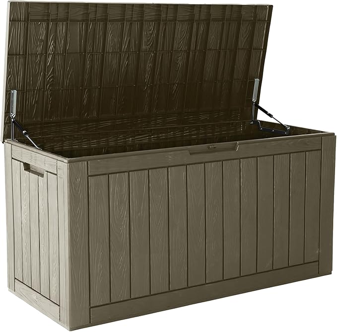 120 Gallon Outdoor Storage Box, Resin Deck Boxes Outdoor Waterproof For Patio Furniture, Garden Tools, Pool Supplies, Durable And UV Resistant, Lockable（Gray）