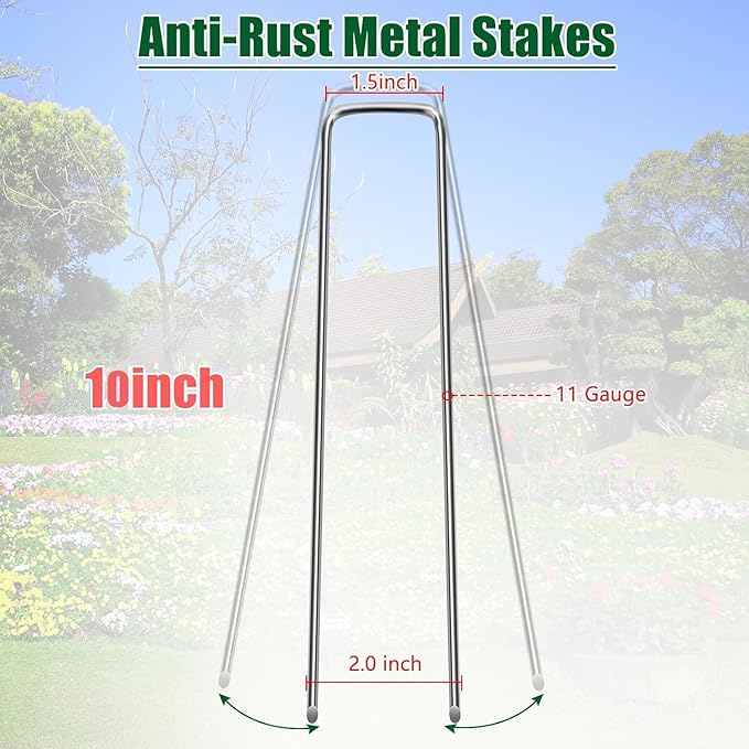 OUPSAUI 10 Inch Galvanized Landscape Staples Stakes, 12/25/50/100/200pcs Garden Metal Stakes for Weed Barrier Fabric, Fence Stakes, Tent Stakes, Christmas Decorations (12pcs)