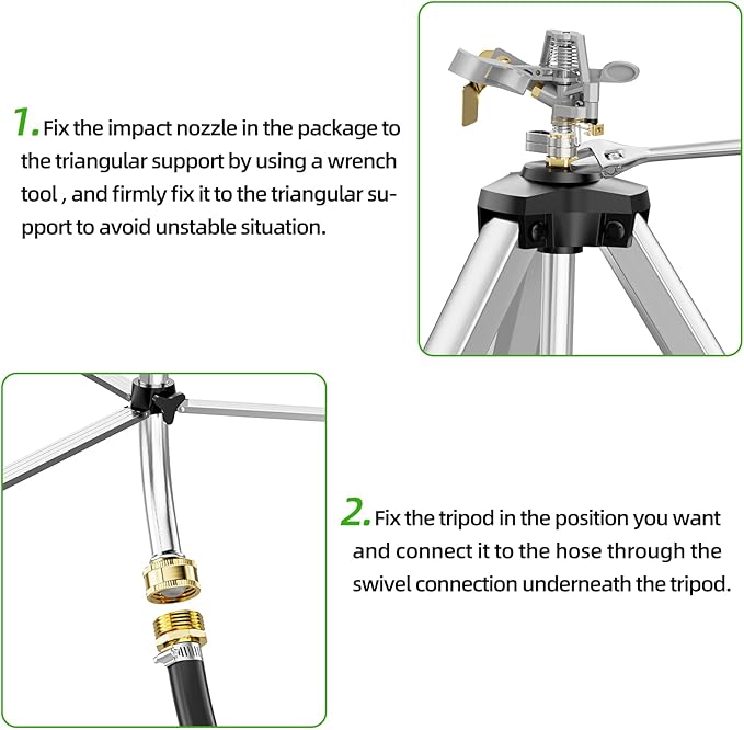 SPECILITE Brass Impact Sprinkler on Tripod Base, 2 Packs, 36” Heavy Duty Metal Pulsating Telescoping, 360 Degree Irrigation for Large Area, Yard, Lawn, Waters up to 70ft, Covering up to 5660sqft
