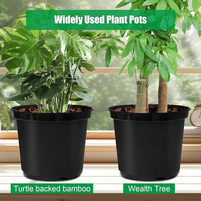 RooTrimmer 5 Gallon Nursery Pots 10-Pack, 12 Inch Plastic Planter with Drainage Holes – Round, Sturdy, Deep Design for Indoor/Outdoor Plants