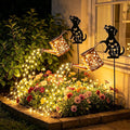 Outdoor Solar Dog Garden Decorative, 2 Pcs Solar Watering Can with Light, Featuring Metal Dog Statue Silhouette Stake, Day Gift for Women, for Outside Landscapes, Lawn, Garden Path Decoration