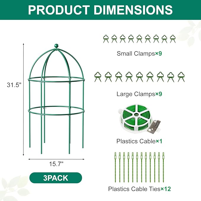 DoCred 3 Pack Plant Support Cage Large Peony Cages and Supports Peony Cage Obelisk Trellis for Climbing Plants Tomato Cages Plant Supports for Outdoor Plants Garden Decor, Green