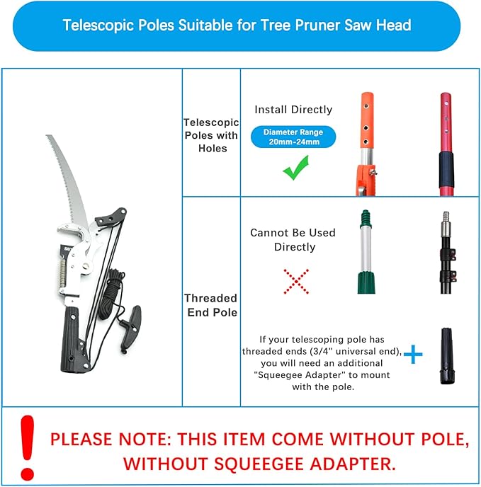 BAYTORY Extendable Tree Pruner Shears Head and Saw without Pole, High-Altitude 4 Pulleys Save Half of Your Effort, Pruning Trimmer Clipper for Plant Gardening Trimming Tool