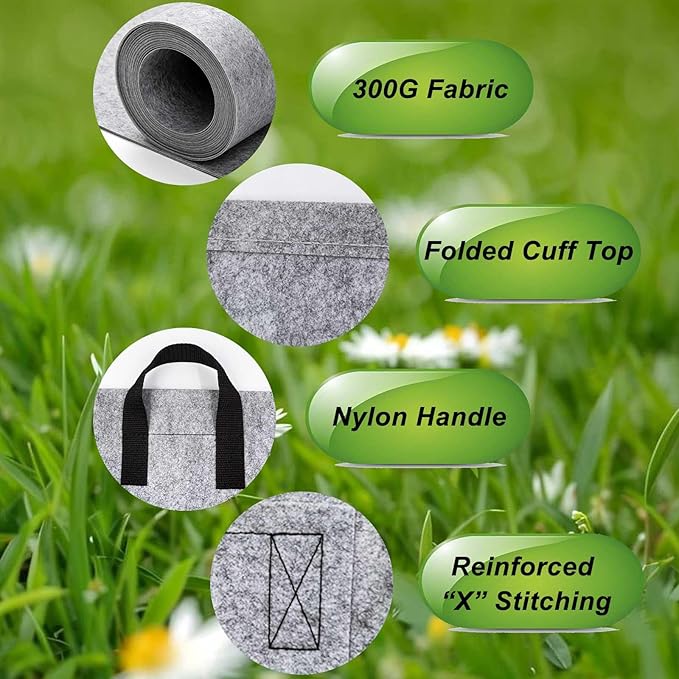3 Gallon Grow Bags Set of 5,Thickened 300G Non-Woven Fabric Pots for Plants Outdoor - Reinforced Handles, Tear-Resistant Planter Pots Black Pot for Vegetables, Flowers, Gardening Supplies
