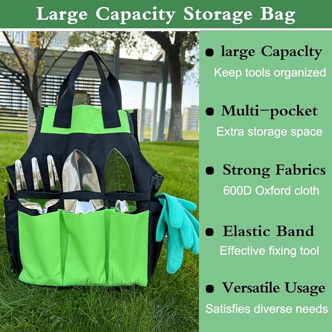 Garden Tool Bag, Large Oxford Garden Tool Organizer, Gardening Tote Bag with 8 Pockets & Handle, Gardening Tools Organizer for Indoor and Outdoor Use, Ideal Gifts for Woman Man, Tools Not Included