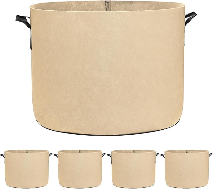 M METERXITY 5-Pack Plant Grow Bags 10 Gallon Grow Bags 300G Thickened Fabric Pots with Durable Handles Plant Garden Grow Pots for Fruits/Vegetables/Flowers/Plants [Khaki]