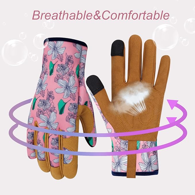 Leather Gardening Gloves for Women Thorn Proof Garden Gloves Touch Screen Working Gloves Gifts,M