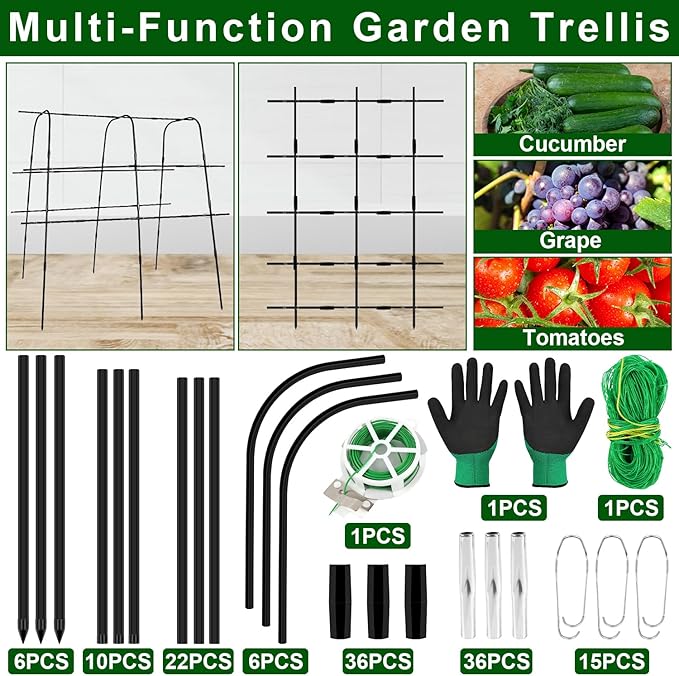 64 x 64 Inch Garden Cucumber Trellis Vegetable Arch Trellis Green Bean Pea Grape Tomato Squash Trellises for Raised Bed Climbing Plants Outdoor