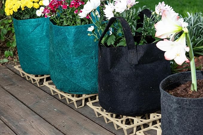 Plant Riser – Modular Pot Spacer for Grow Bags, Planters & Containers – UV-Resistant Drainage Tray for Airflow, Root Health & Cleaner Surfaces (Standard White, 5 Pack)