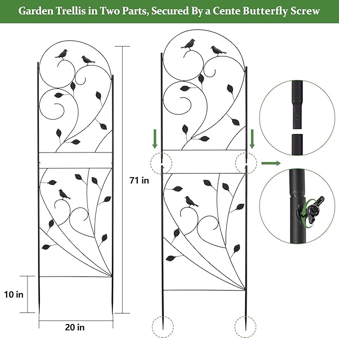 Garden Trellis for Climbing Plants, 71" H x 20" W, 2 Pack Heavy-Duty Metal Garden Trellis, Black Coated Rustproof Trellis for Plants Outdoor, Roses, Ivy, Flowers, and Vines