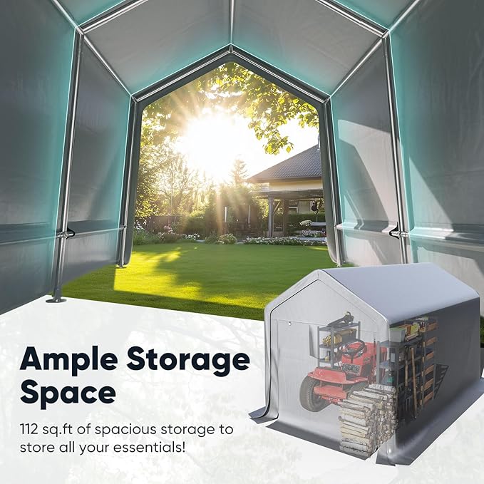 Quictent 8x12FT Long Storage Shed Kayak Shelter with Roll-Up Mesh Windows, Heavy Duty Portable Garage for Canoe, Boat, Tools Waterproof Storage Tent with Reinforced Frame, Sliver Gray