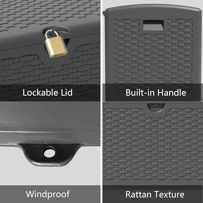 80 Gallon Resin Deck Box, Waterproof Outdoor Storage Bin for Patio, Poolside, and Garden, Lockable & UV-Resistant, Black