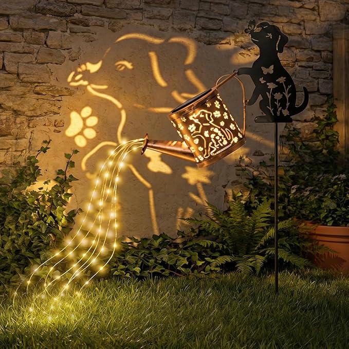 Outdoor Solar Dog Garden Decorative,Solar Watering Can with Light, Featuring Metal Dog Statue Silhouette Stake, Day Gift for Women, for Outside Landscapes,Lawn, Path Decoration