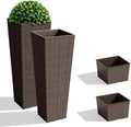 JUMMICO Set of 2 Resin Rattan Tall Planters for Outdoor Plants, Large Tapered Planters with Drainage Holes&Inner Trays, Flower Pots for Garden, Patio, Porch, Backyard (Brown, 24'')
