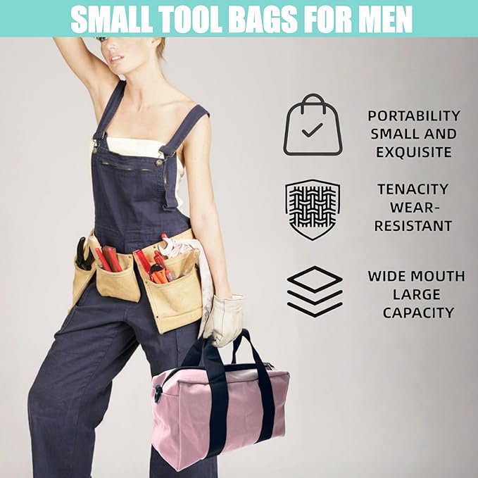 BLIRITEL 20 Inch Wide Mouth Tool Bag, Heavy Duty Canvas Tool Storage Bag, Large Capacity Handbag, Multi-function Tool Organizer Tote Bag for Storage Wrenches Pliers (Pink, 20 Inch)