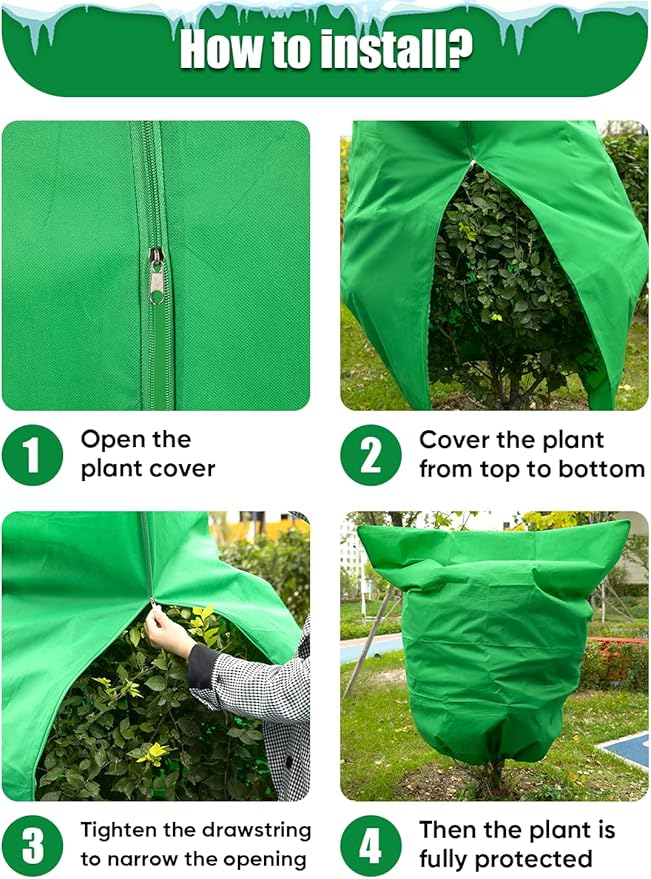 2Pack Winter Plant Covers Freeze Protection - 71" x 63" Large Thickened Frost Blankets for Plants Fruit Tree Shrubs Cloth Protector Drawstring Bags Jacket for Outdoor Plants (3.2 oz/yd²)