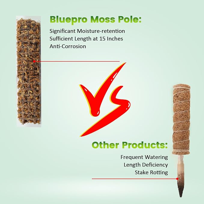 Bluepro 4 Pcs 15 Inch Plastic Moss Pole for Plants Monstera Set with 5.3oz/150g Sphagnum Moss, Plant Poles for Climbing Plants, Plant Support for Indoor Plants, Garden Ties