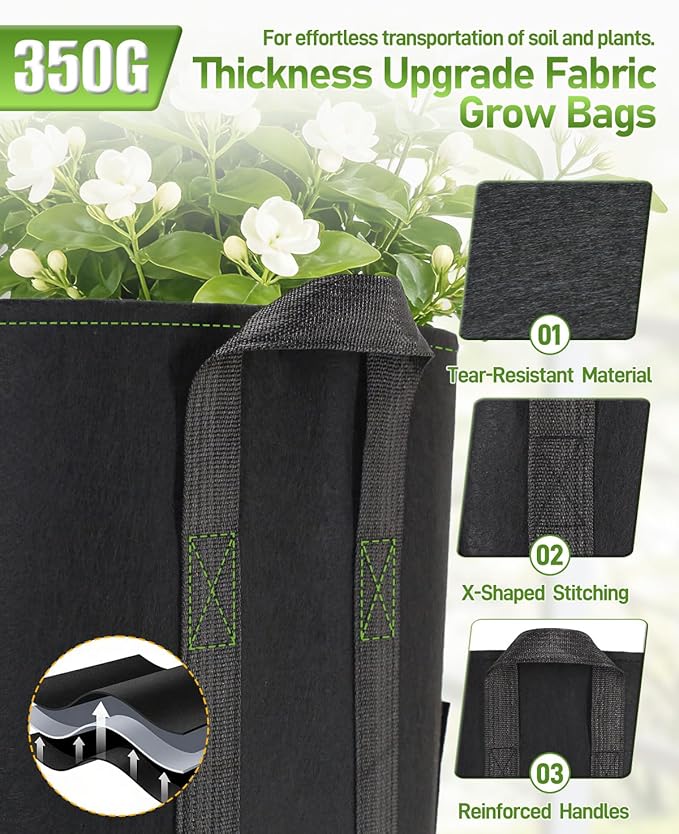joyhalo 15 Gallon Potato Grow Bags, 4 Pack Planter Pot with Handles, Nonwoven Fabric Pots with Harvest Window & Visible Window, Heavy-Duty Planting Bags for Vegetable & Fruit, 5-Color Plant Labels