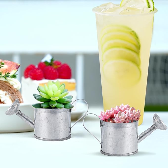 Mini Handmade Decorative Watering Can, Set of 6, Height 1.42 inch, Cute Metal Jug for Hand Crafts,Garden Theme Parties,Home Decor and Accessories of Refrigerator Magnets (Silver, Height 1.42 inch)