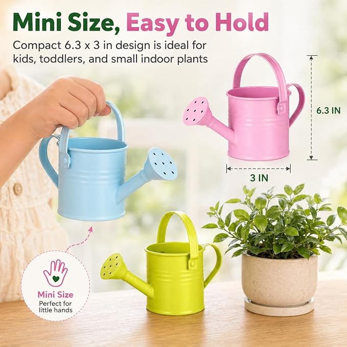 DECHOUS 5Pcs Small Metal Watering Can for Kids - 6.3x3 Inch Mini Flower Watering Pot for Indoor Plants, Assorted Colors, Small Sprinkling Kettle for Home Garden Outdoor