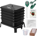 Blütezeit 5-Tray Worm Composter, 53QT Worm Compost Bin Indoor & Outdoor, Worm Farm Kit for Vermicomposting Starter, Recycling Food Waste (Black)