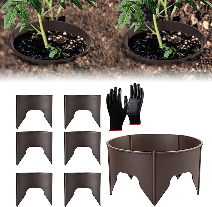 40Pcs Planting Grow Rings,7.8-11.8 Inch Interlocking Plant Barrier, Modular Garden Edging for Vegetables, Brown Adjustable Plant Support Circles for Moisture Retention & Weed Control