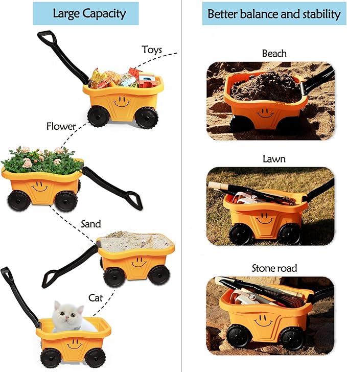 Todders Wheelbarrow Gardening Set, Kids Rake and Shovel Set for Dirt Digging, Garden Tools Equipment for Yard Outdoor Sandbox Summer Toys Gifts for Ages 2-5 Years