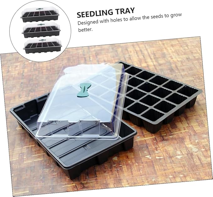 YARNOW 3 Sets 24-Cell Plastic Planting Trays Nursery Germination Boxes for Seed Starting and Sprouting, Gardening Accessory Suitable for Indoor and Outdoor Use