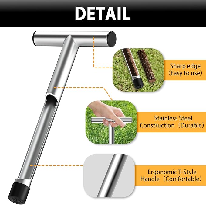 12 Inch Stainless Steel Soil Sampler Probe, T-Style Handle, for Soil Sampling, Plant Care, Farm, Lawn Garden