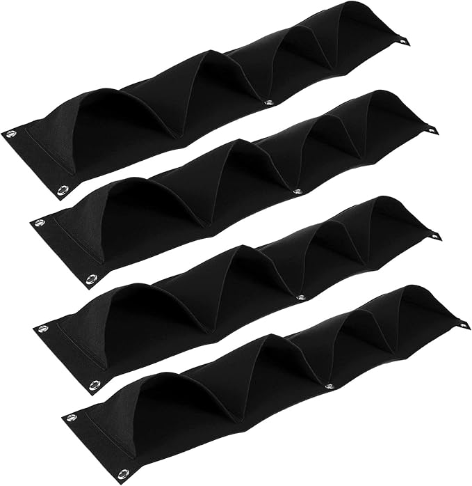 Hyuduo 4-Pocket Wall Hanging Planter Bags Reusable Felt Grow Bags for Indoor Outdoor Garden, Ideal for Flowers Vegetables Black 4-Pack