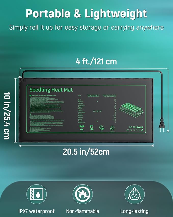 Pawfly 20 W Seedling Heat Mat Waterproof Plant Heating Mat 20.5 x 10 Inch Heat Mat for Plants Heating Pad for Seed Starting Indoor Gardening Greenhouse Germination Breeding Brewing & Reptiles