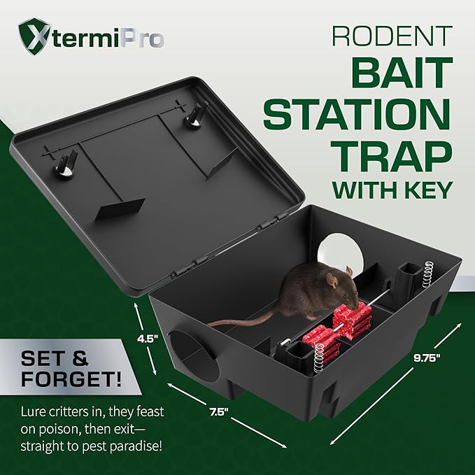 Large Rat & Mouse Bait Station - 4 Pack - Rat Bait Stations for Mice Outdoor/Indoor - Tamper Resistant - Child & Pet Safe Rodent Bait Station - Outside Traps - Bait Box Pest Control