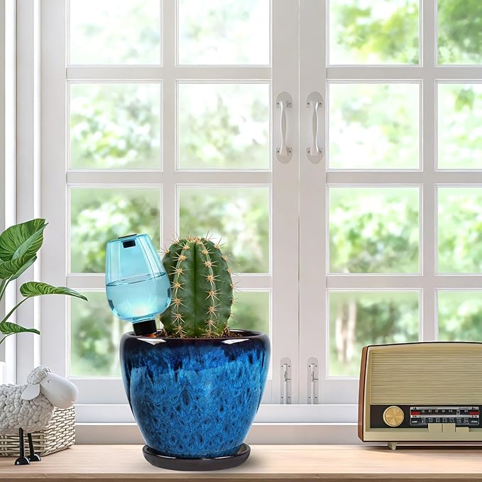Ceramic Pots for Plant with Self Watering Globes, 6 inch Planters for Indoor Plants with Saucer, Glaze Flower Pots Outdoor with Drainage Holes, Decorative Garden Pots