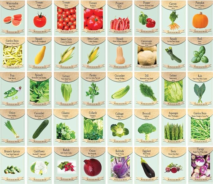 Black Duck Brand Set of 43 Vegetable and Herb Seeds - Semi Assorted - 100 Percent Non-GMO & Heirloom - Great for Starting a Garden! High Germination Rate! (43)