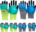 2/6 Pair Gardening Gloves ，Safety Work Gloves ，Rubber Protective Work Gloves with Gripper， Medium, Green and Blue