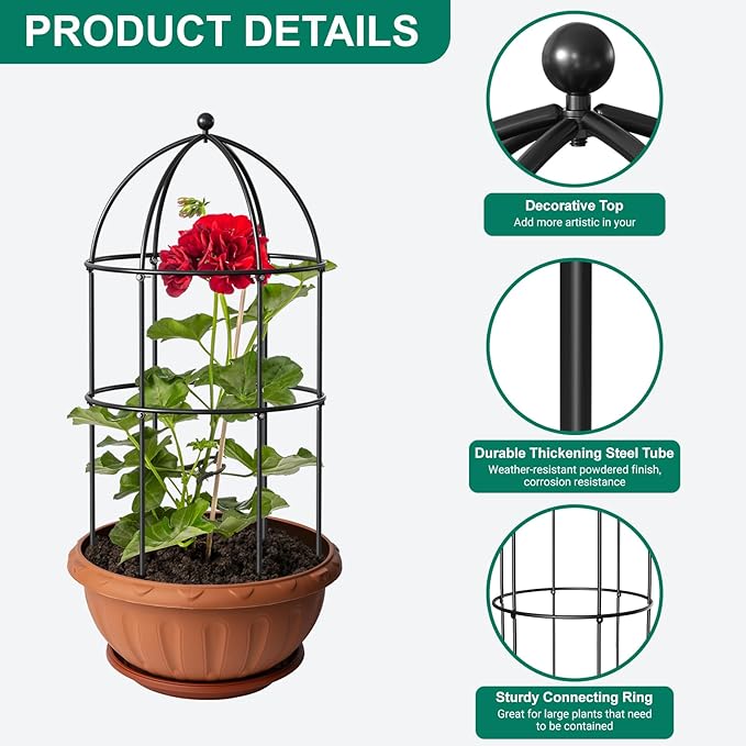 DoCred 6 Pack Plant Support Cage Large Peony Cages and Supports Peony Cage Obelisk Trellis for Climbing Plants Tomato Cages Plant Supports for Outdoor Plants Garden Decor, Black