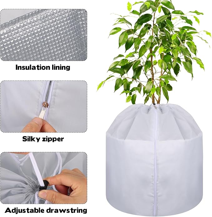4 Pack Plant Winter Protection Pot with Drawstring and Zipper,17.7" x19.7"Plant Pot Covers,Flower Pot Protection Bag,Plant Covers Freeze Protection for Outdoor Winter Garden Fruit Trees Potted (grey)