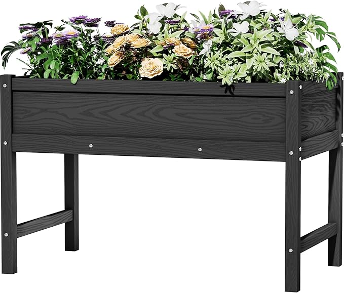 HDPE Raised Garden Bed with Legs, Outdoor All-Weather Elevated Planter Box Raised Beds for Seeds, Herb, Flower, Vegetable (Black)