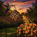 SSQPVEH Solar Watering Can Lights Outdoor, 30.7-Inch Metal Garden Stake Light with Hummingbird Hook, 36 LED Cascading Warm White Waterfall Light for Yard, Lawn, Patio, Garden Decor Gift for Mom