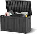 240 Gallon Outdoor Storage Box, Resin Deck Boxes Outdoor Waterproof For Patio Furniture, Garden Tools, Pool Supplies, Lockable And UV Resistant (Striped Black)
