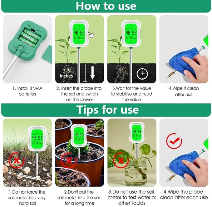 7 in 1 Digital Soil Humidometer,Measures Soil Ph,Humidity,Temperature,Light Intensity,Soil Efficiency,Air Humidity,Suitable For Garden And Outdoor Plants,Batteries Not Included