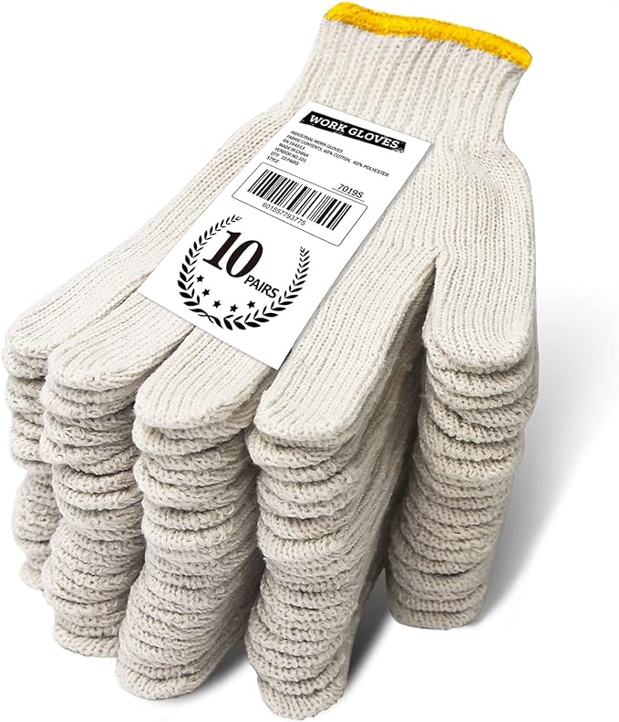 Evridwear Cotton Work Gloves Light-duty String Knit BBQ Glove Liner for Outdoor Cooking, Painting, Gardening 10/200 Pairs