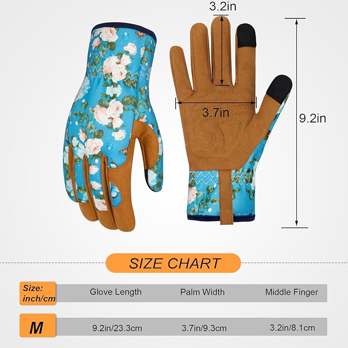 Leather Gardening Gloves for Women Thorn Proof Garden Gloves Touch Screen Working Gloves Gifts,M
