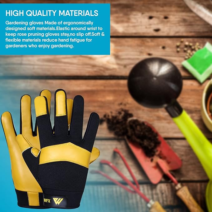 WFX Gardening Working Gloves Garden Thorn Proof Flexible Heavy Duty Leather Mechanic Utility Dexterity Breathable