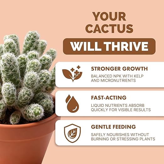 Cactus Fertilizer – Liquid Plant Food for All Cacti, Supports Healthy Cactus Growth & Blooming, 8 oz