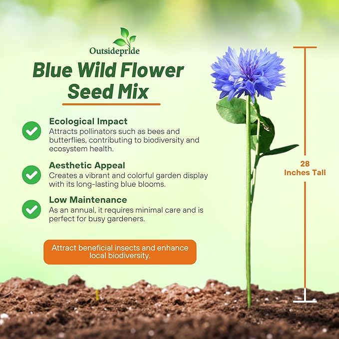 Outsidepride Blue Wildflower Seed Mix - 5000 Pcs Annual Flower Seeds for Planting w/Vibrant Blue Blooms for Garden Borders & Pollinator Gardens, Ideal for Adding Color to Landscapes & Containers