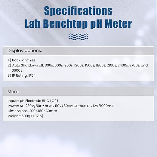 Lab Benchtop pH Meter Digital pH Meters with 1-2Points Auto Calibration Bench Top pH Meter with 6.0 inch High Definition Screen Science Lab pH Meters for Soil Salt Water Test (Model AMT611)